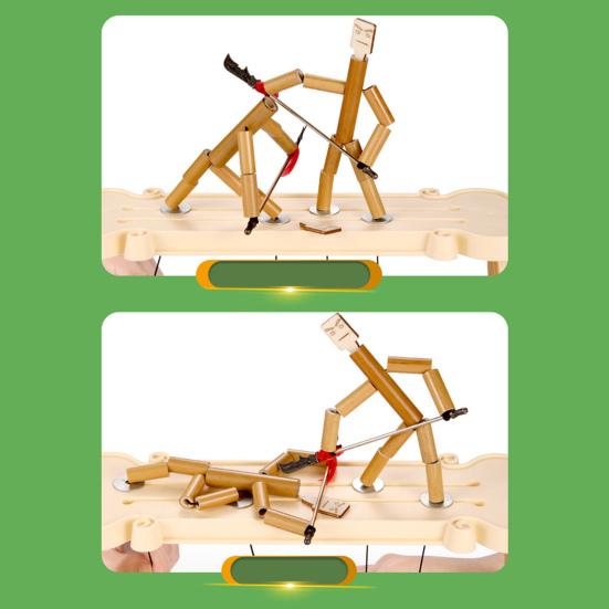 Bamboo Man Table Funny Toy with Weapon PK Battle Natural Bamboo Rope Controlled Fighter Board Game Funny