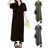 Yousheng Women's Summer Short Sleeve T-shirt Dress Half Zip V Neck Maxi Dress Casual Long Sundress with Pockets for Beach Vacation