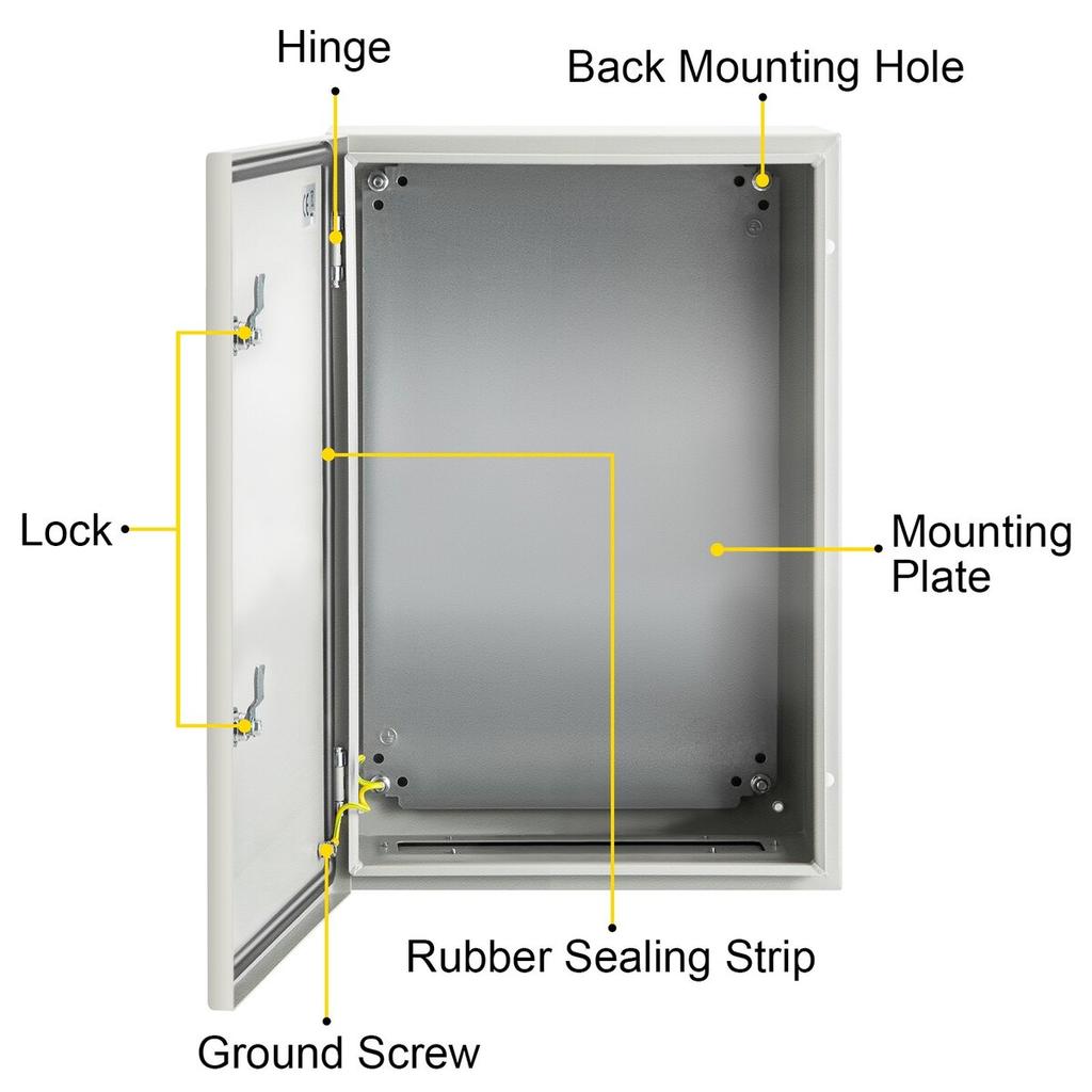 NEMA Steel Enclosure, 24 x 16 x 10\'\' NEMA 4X Steel Electrical Box, IP66 Waterproof & Dustproof, Outdoor/Indoor Electrical Junction Box, with