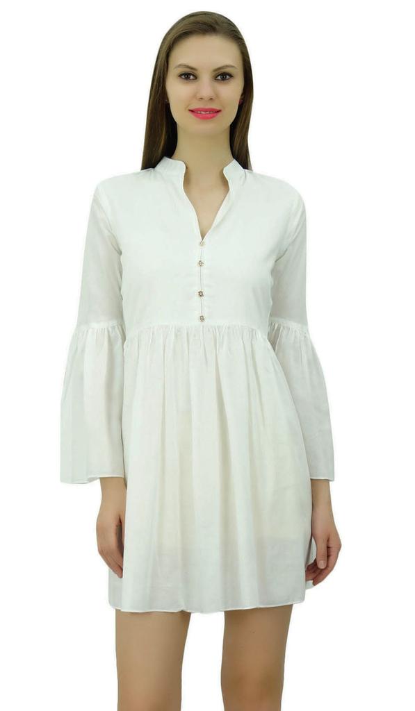 Bimba Женское дизайнерское короткое платье в стиле бохо со сборками на талии и оборками на рукавах