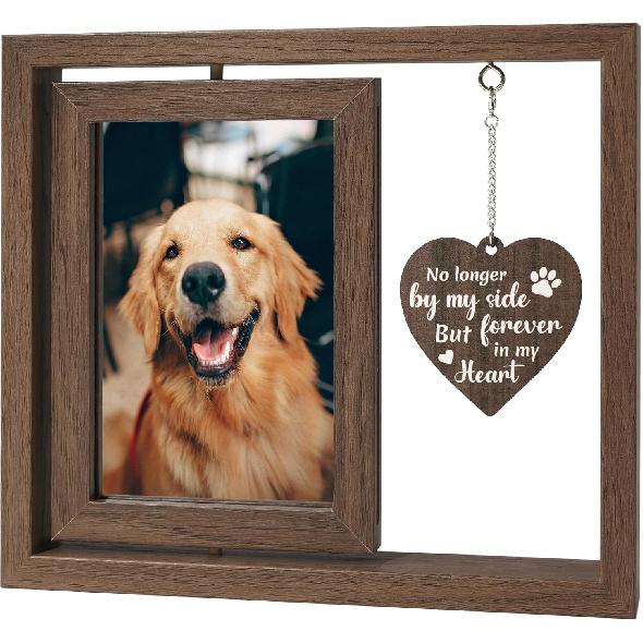 Pet Memorial Gifts for Loss of Dog, 4x6 Rotating Wooden Picture Frame, Loss of Dog Sympathy Gift- Pet Bereavement Remembrance Gifts