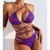 Printed Wrap Around One Shoulder Bikini Women Swimwear Female Swimsuit Two-pieces Bikini Set Bather Bathing Suit Swim Lady