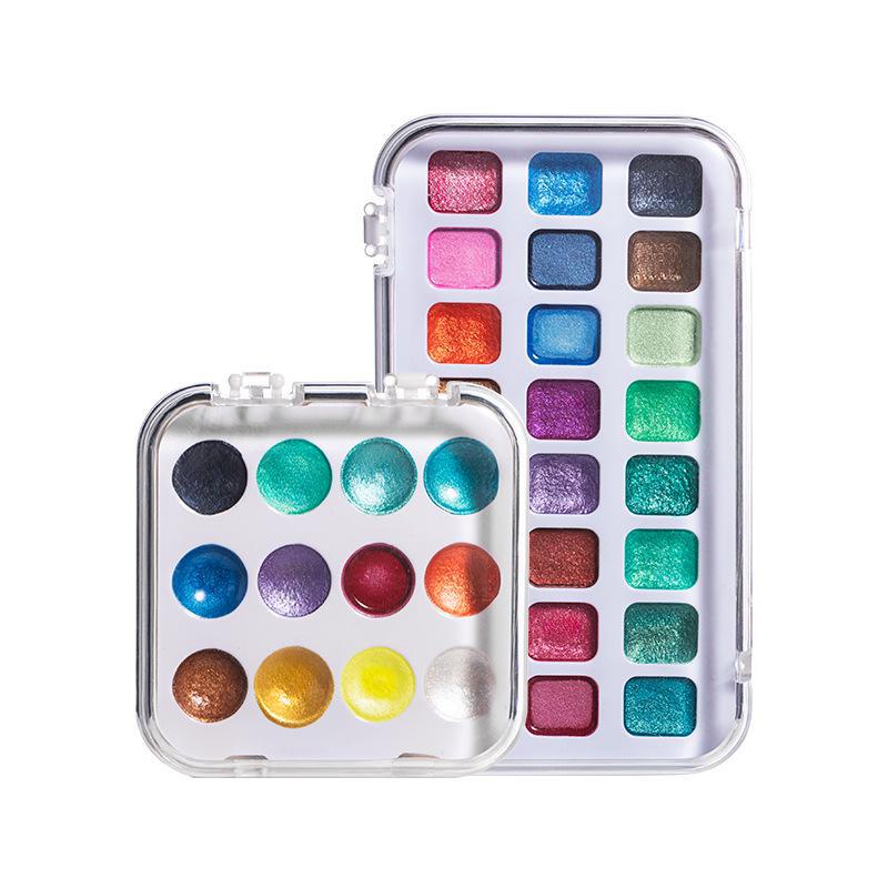 Rubens Pearlescent Watercolor Set - 12 or 24 Solid Pigment Colors for Art and Nail Designs