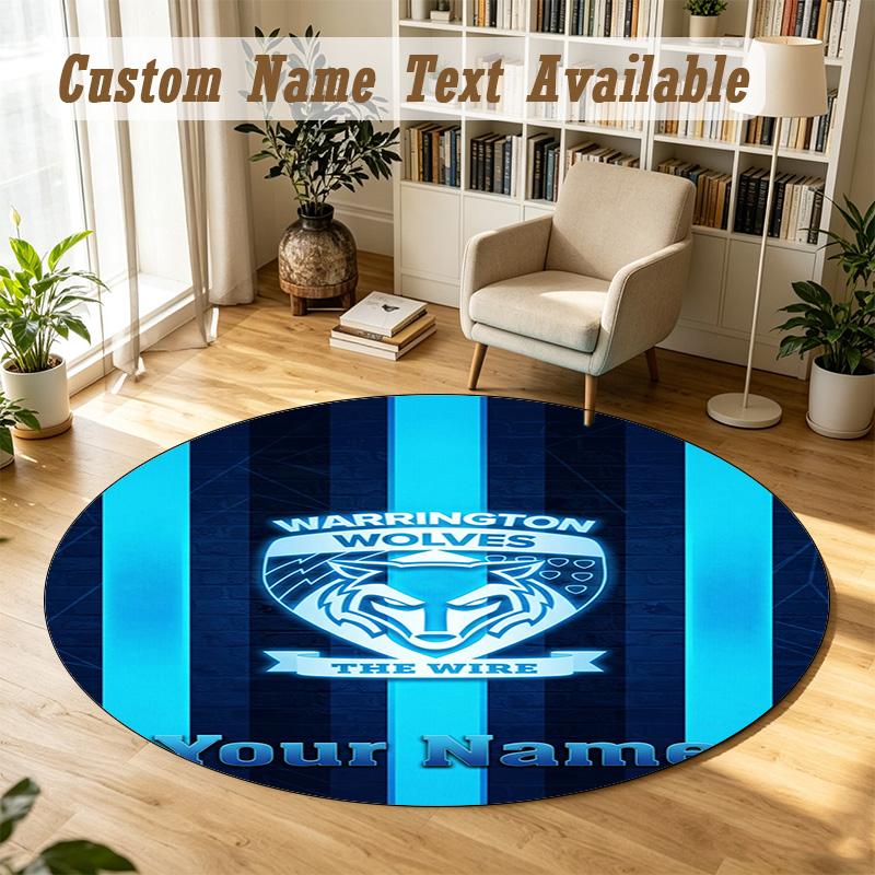 Round Rug Custom NameWarrington Wolves FC Pattern Non Slip Carpet Home Floor Decor