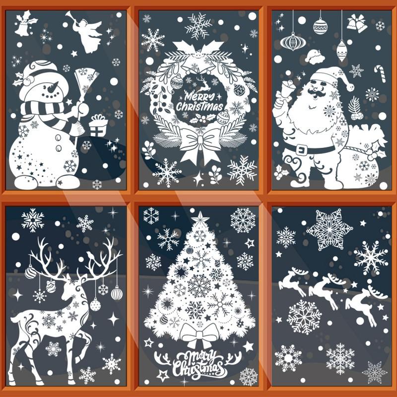 Christmas Window Clings Santa Tree Bell Sleigh Snowman Reindeer Snowflake PVC Static Stickers Home Decor