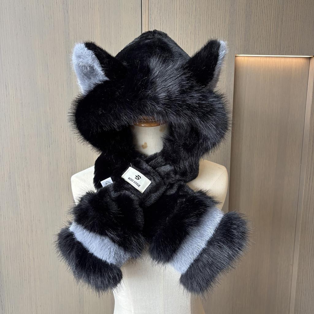 Winter cute plush thermal ear hat cute fox ears plush hat outdoor thickened integrated hat