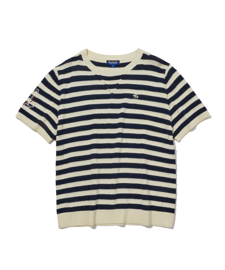 PENFIELD Round Neck Striped Short Sleeve Knit Ivory_Fs2Nt61U