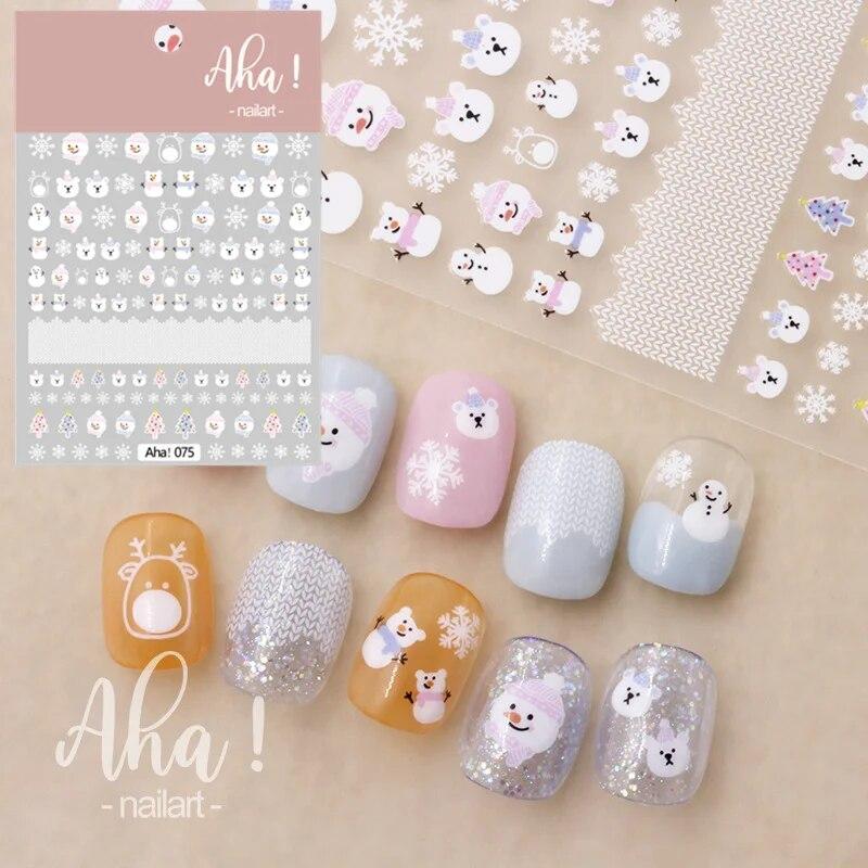 Рождественская наклейка для ногтей, зимняя снежинка, мультяшная Санта-Птица, новогоднее украшение для дизайна ногтей для детей и женщин