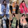 Warm Winter Cashmere Scarf Stripe Pattern Thickened Shawl Wrap Retro Long Tassel Scarves Women