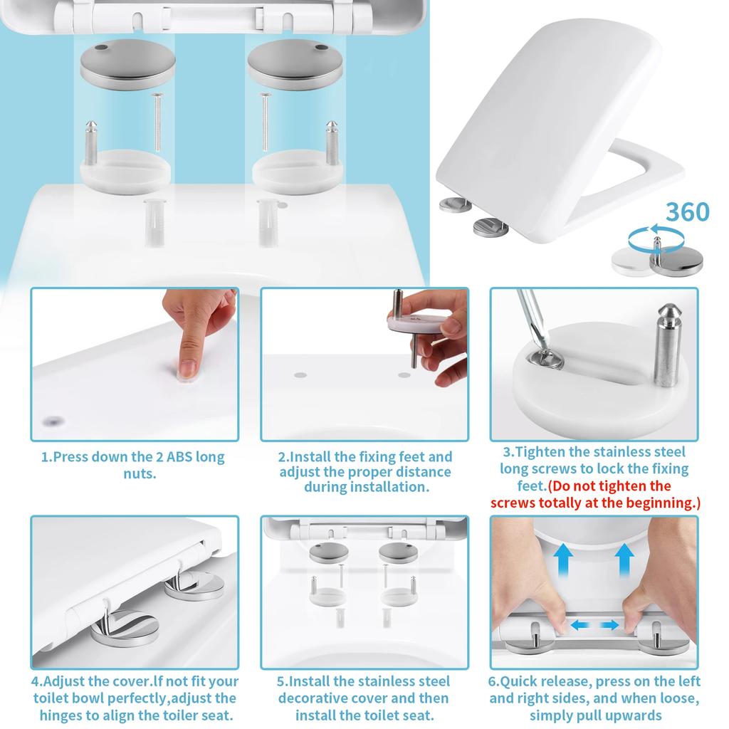 Набор крышек-сидений для унитаза, квадратная, с плавным закрыванием, быстросъемная, утолщенная, универсальная, простая установка для дома