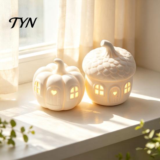 Seasonal Indoor Room Accents 2Pcs/Set Lighted Whimsical House Ornaments, Light-Up Pumpkin Figurine, Halloween Table Fairy Tale Home Decor Centerpiece