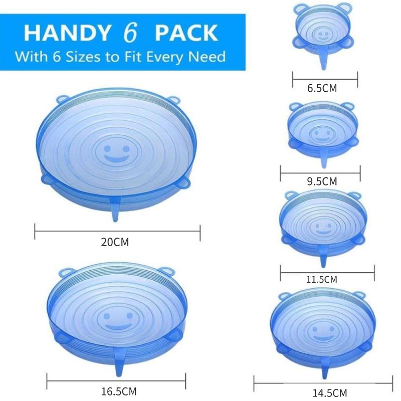 6 шт./компл., силиконовая крышка, универсальная растягивающаяся крышка для миски, многоразовая крышка для еды, упаковочная пленка, крышка для чаши, кухонные инструменты