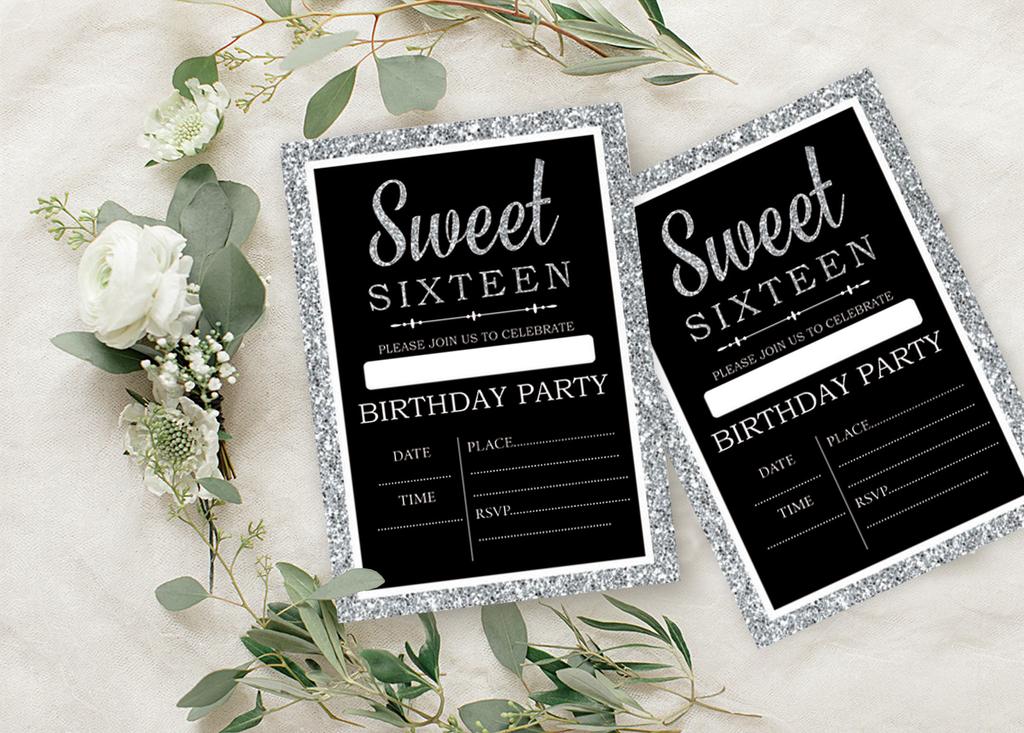 Darling Souvenir Black Birthday Invitation Card Printable Elegant Fill or Write In Blank Party Invites 28 Pcs 5 X 7