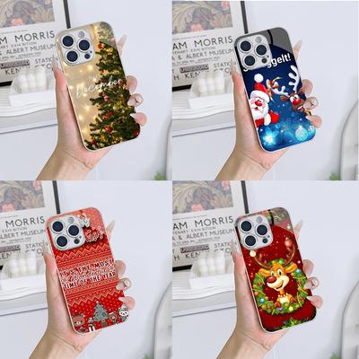 Чехлы для телефонов Ae117 Merry Christmas Happy New Year с гальваническим покрытием из стекла для Samsung S25 Ultra iPhone Xiaomi Redmi, полная защита объектива, задняя крышка