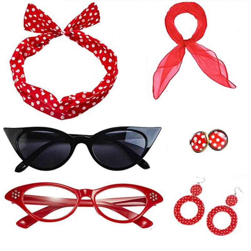 Vintage 1950s Costume Set Polka Dot Earrings Headband Glasses Party Cosplay
