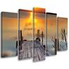 Five Piece Picture Canvas Print Sunset Footbridge Lake Nature