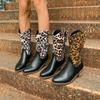 Европейские и американские женские сапоги больших размеров на высоком каблуке, осенне-зимние сапоги с леопардовым принтом, на толстом каблуке и заостренной подошве