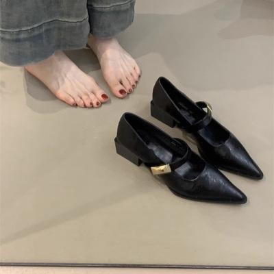 Темпераментные туфли Мэри Джейн на толстом каблуке женские 2025 новые французские элегантные зеленые остроносые туфли на каждый день женские