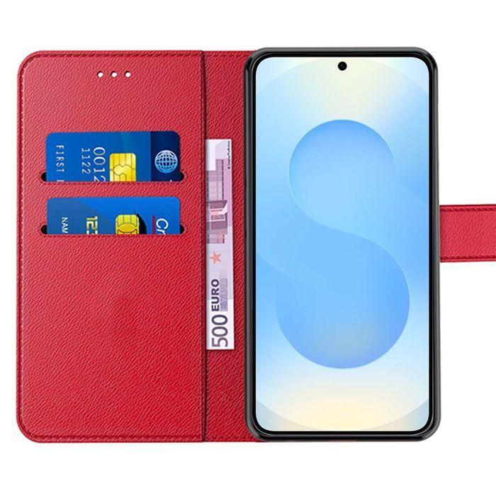 Coque de protection - BOOLING - pour Samsung Galaxy S25 - Effet Cuir - Rouge - 2 Verres Trempés