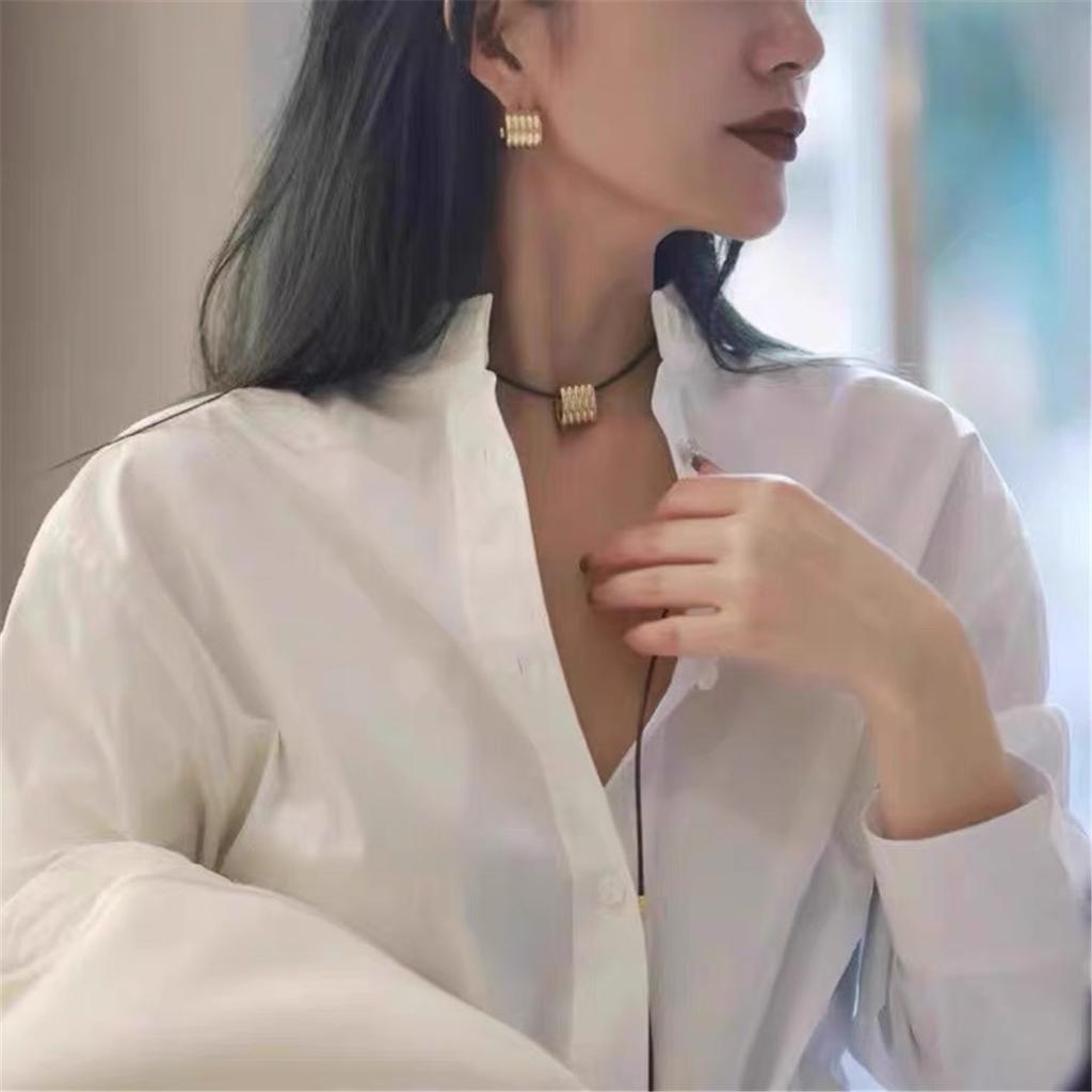 Tooxika Fashion Simple Square Circle Pattern Necklace Wax Rope Multi-Wear Long Collar Bone Sweater Chain