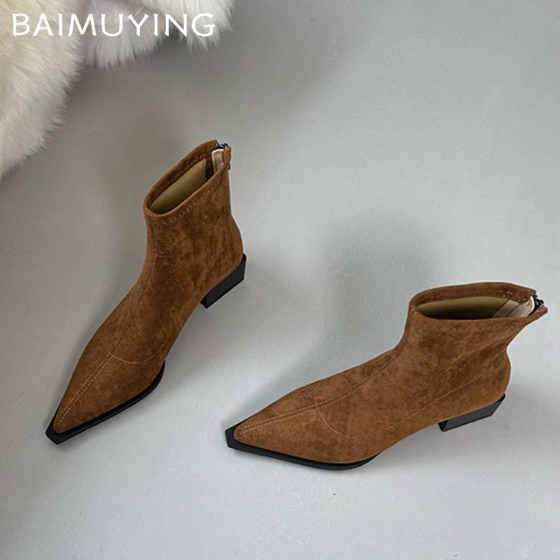 Замшевые женские ботильоны с толстым острым носком, леопардовые туфли, женские, трендовые брендовые ботинки челси 2025 года, туфли-лодочки, повседневные зимние ботинки Mujer