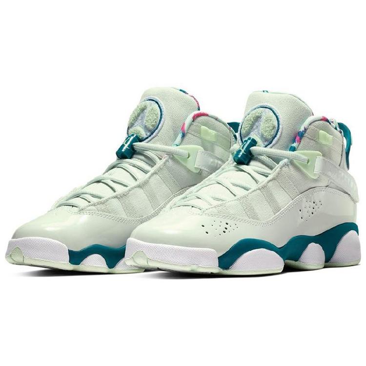 Jordan Air Jordan 6 Rings Green Abyss Нескользящая Амортизация Устойчивая к истиранию Средняя высота Детские Баскетбольные Кроссовки 323399-003
