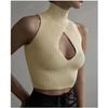 New Summer Solid Color Sexy Hollow Design Short Vest Turtleneck Navel Hot Girl Sweater Halter Neck Top