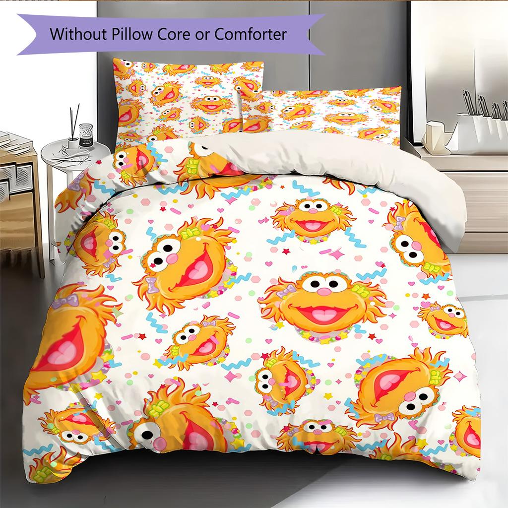 Sesame Street Pattern Bedding Quilt Set Home Decoration Gift (1 * duvet cover + 2 * pillowcase without core)
