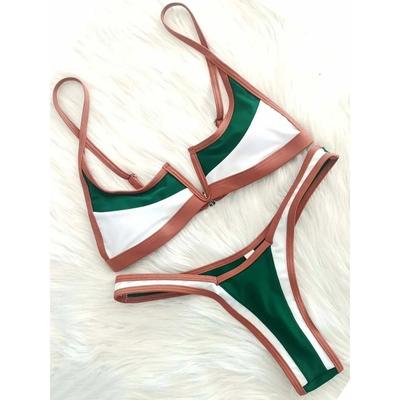 Сращивание Деним V-образные Стринги Бикини Женский Купальник Женский Купальный Костюм Комплект Бикини из Двух Частей Купальник Пуш-ап Купальный Костюм Купальник Женский