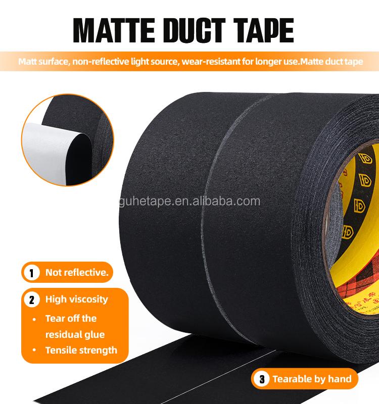 Black Gaffers Tape Pro-Hot Melt Rubber Adhesive No Residue Water Resistant Non-Reflective Easy Tear Multipurpose