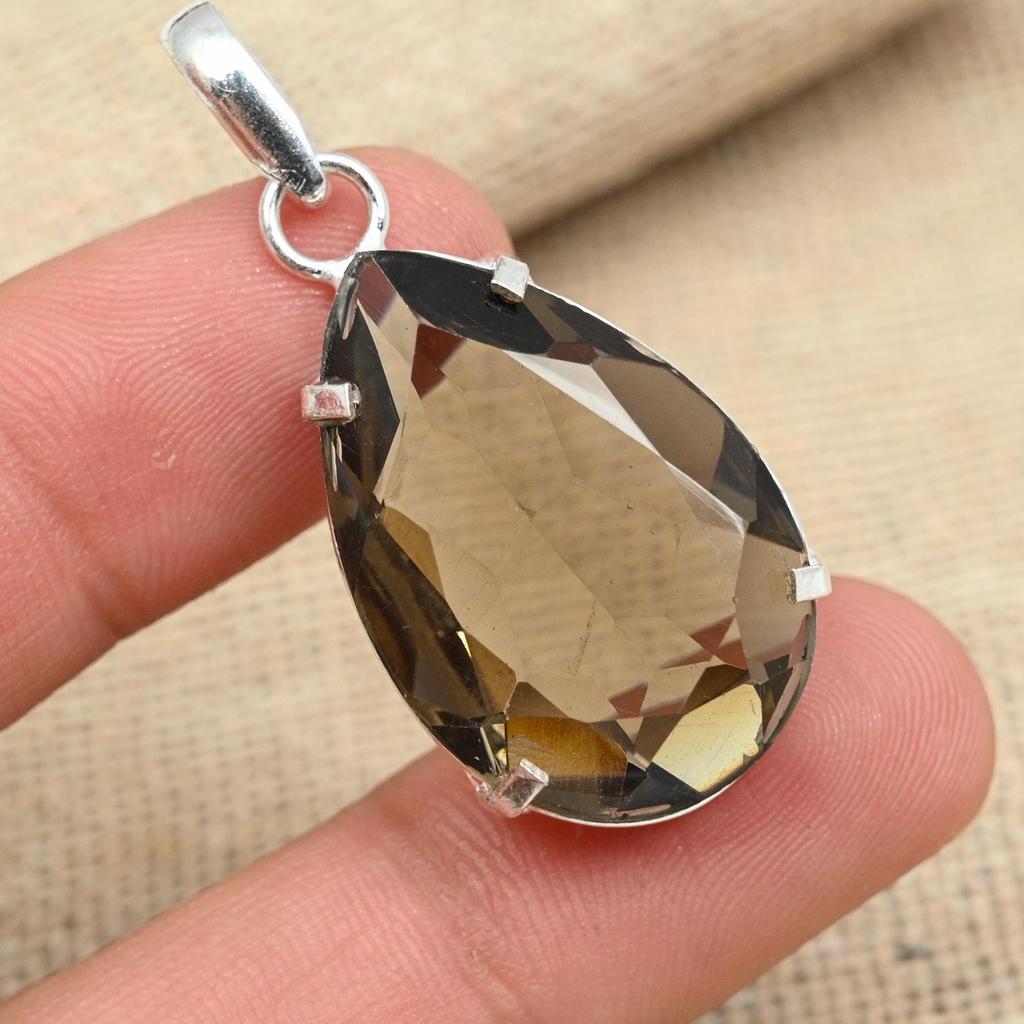 Ограненный дымчатый топаз Gemstone 925 Sterling Silver Ювелирные изделия ручной работы Необычный кулон