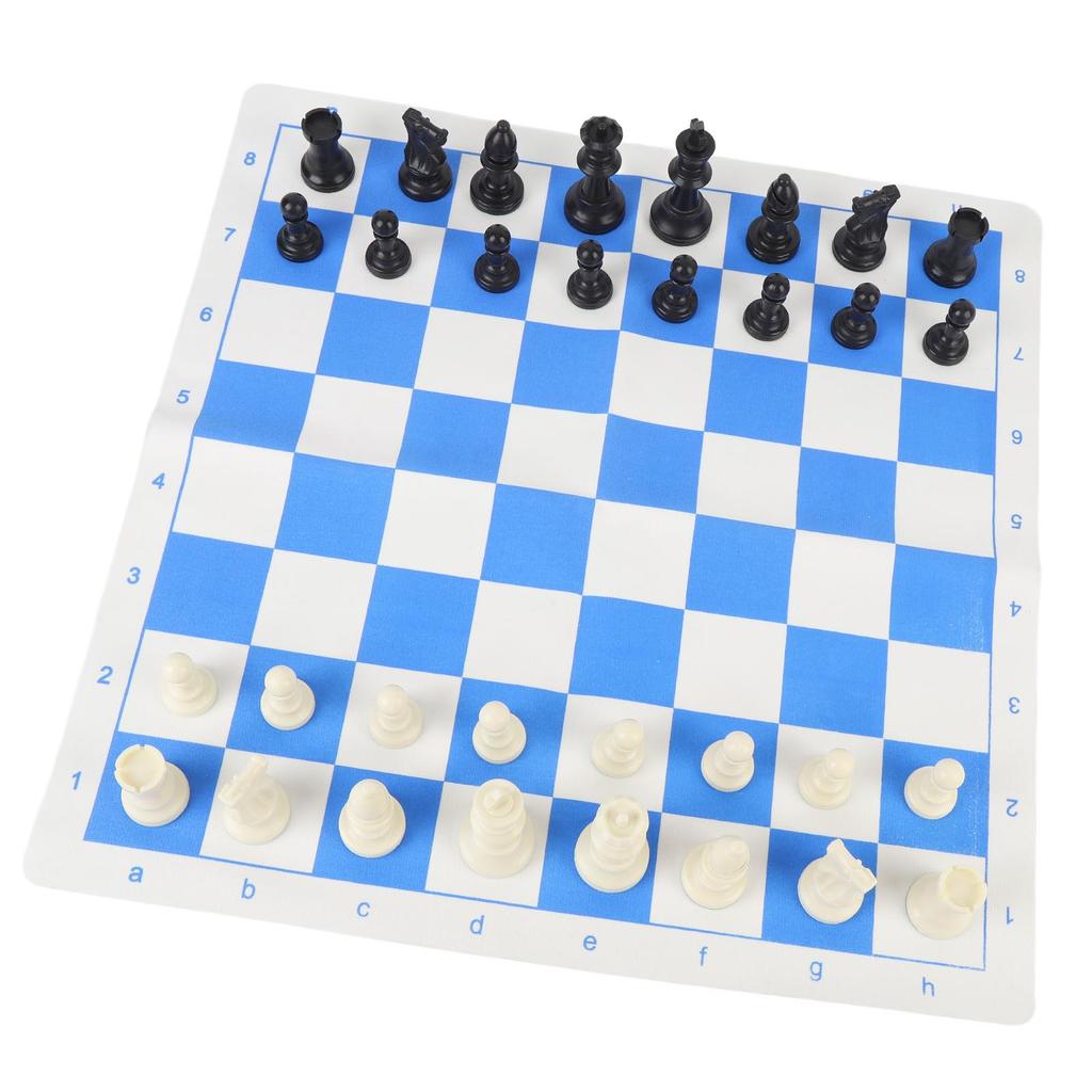 Набор для шахматной игры 19,7 дюйма, пластиковые 32 шахматные фигуры, шахматные фигуры с шахматной доской из ПУ с синей и белой сеткой и