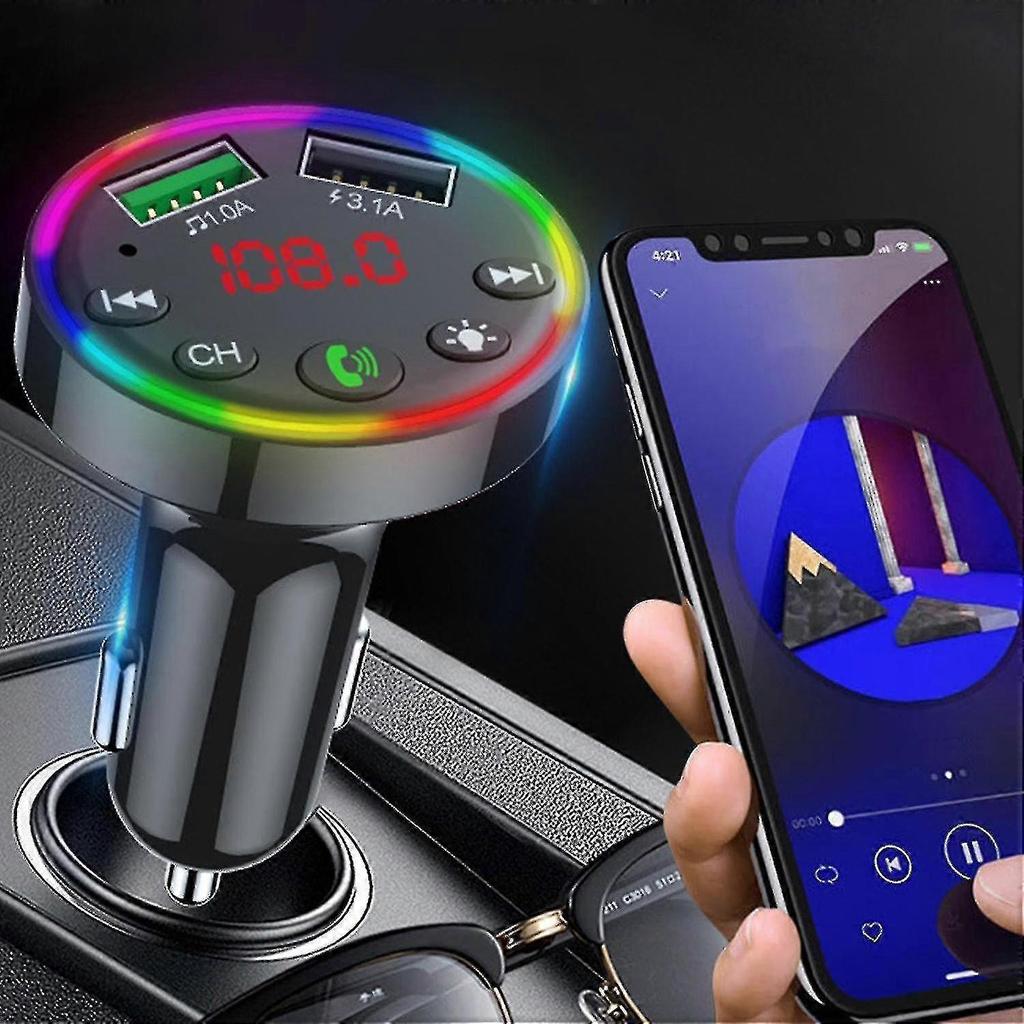 Dual Usb In-car Adapter Wireless Bluetooth Kit Qc3.1 Fast Charger Hands Free Fm Transmitter