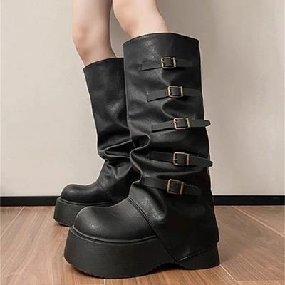 Ботильоны на платформе для горячих девушек женские 2025 осень/зима новая маленькая женщина стройные толстые ноги ботфорты на каблуке