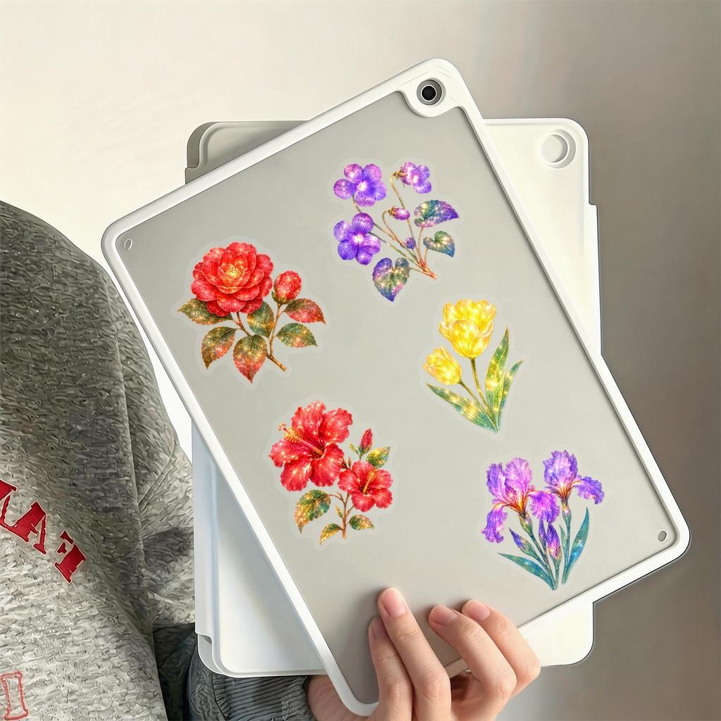 50Pcs/Set Dazzling Flowers PET Stickers Waterproof DIY Fashion Decals Journal Stickers