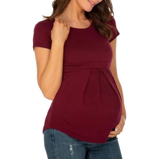 Pregnant Woman Tops Solid Color Round Neck Short Sleeve Tee Shirt Breathable Casual T-shirt Versatile Pregnancy Tops