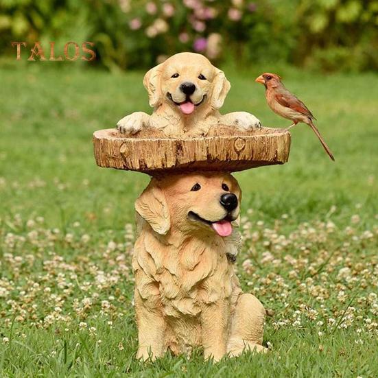Garden Dog Sculpture Easy To Move Standing Bird Feeder Bird Bath Waterproof Mini Yard Statues Ornament for Lawn Garden Yard Decor
