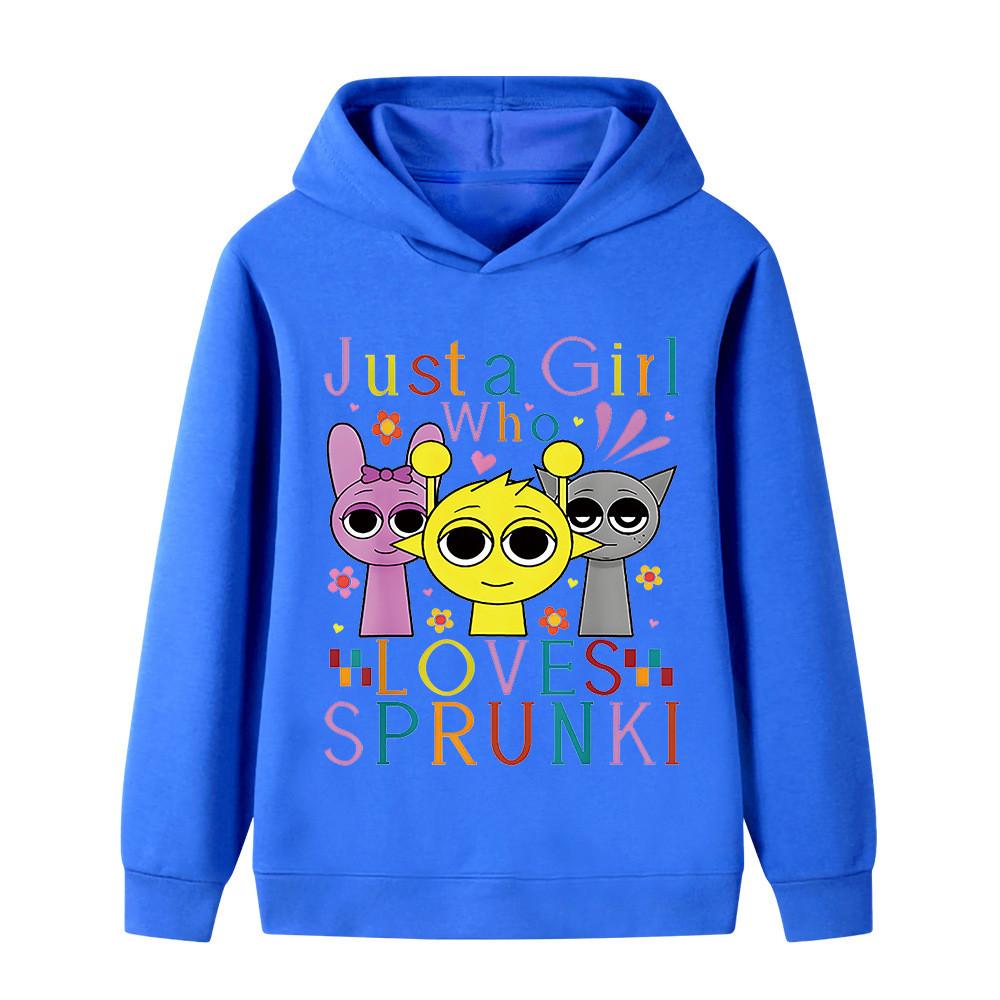 B1056 Kids Boys Girls Sprunki Cartoon Cute Print Long Sleeves Hoodie