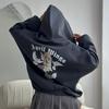 Женская Европейская и Американская Пограничная Толстовка с Капюшоном и Принтом на Спине: Осенняя мода, Свободный крой, Сладкий и дерзкий стиль