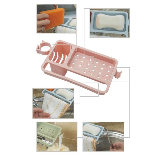 Adjustable Draining Rack Sponge Soap Container Holder Kitchen Bathroom Organizer