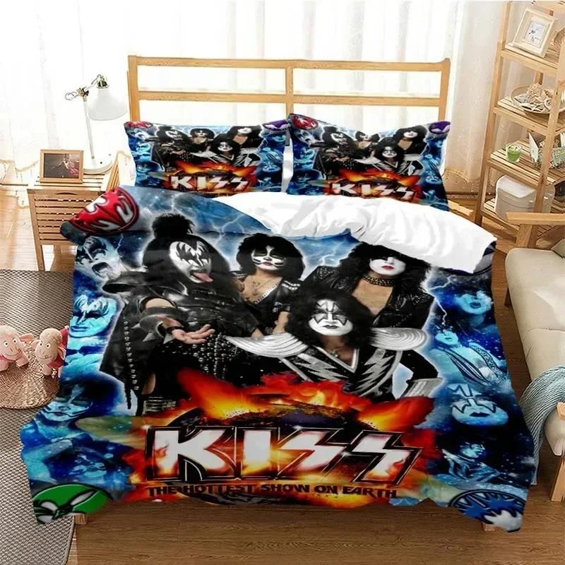 Kiss Rock Band Comfortable Duvet Quilt Cover Pillowcase Bedding Set Children Bedroom Decoration Home Textile
