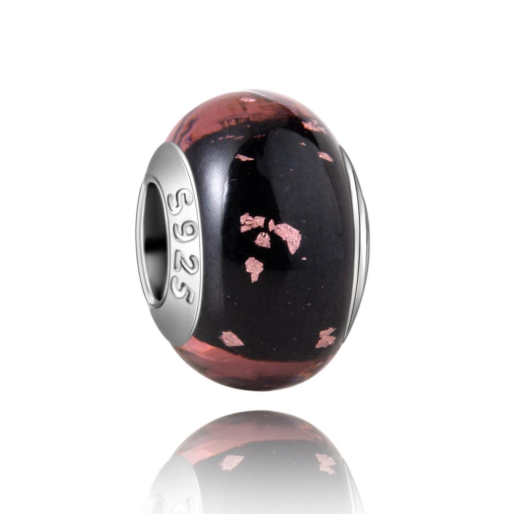 Муранское стекло Серия стерлинговое серебро 925 пробы Медный павлин синий и лепесток цветка Вращается Шарм Подходит для браслета Женские изящные циркониевые аксессуары