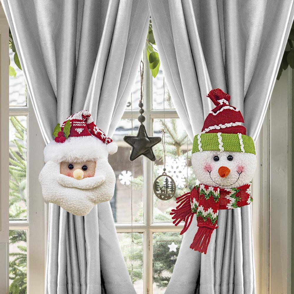Santa Claus Snowman Christmas Curtain Buckle Set of 2 Curtain Tie Decoration Window Decorations