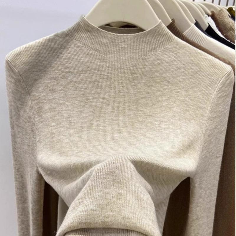Fashion Semi-turtleneck Long Sleeved Women's Knitted Sweater Early Autumn New Slim Fit Pullover Tops Casual Simple Elegant Thin Inner Bottoming Shirt