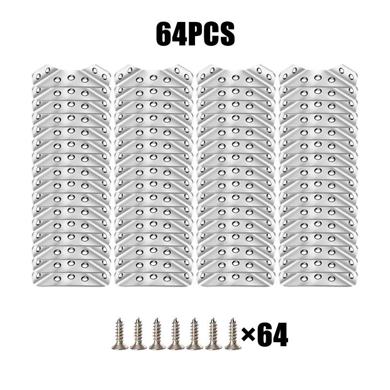 64 шт. Угловые кронштейны из нержавеющей стали, угловые соединители для мебели и полок, опора для шкафа, крепежная рама, угловая скоба с винтами