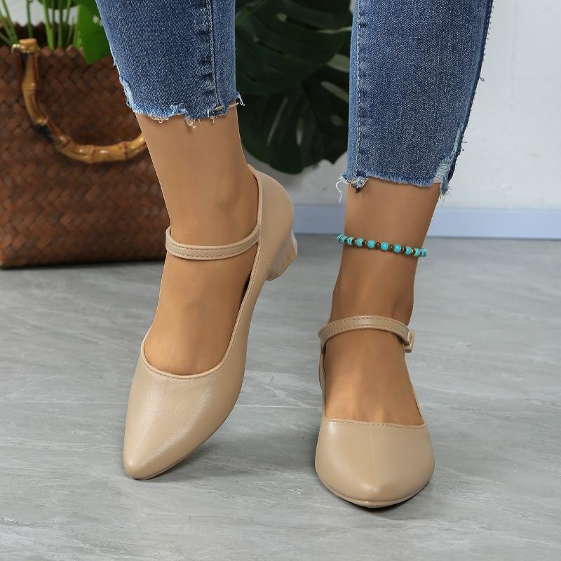 Туфли для женщин 2024 года, базовые женские туфли на высоком каблуке, фирменные офисные туфли-лодочки, женские туфли с заостренным носком, пряжкой, ремешком, квадратным каблуком