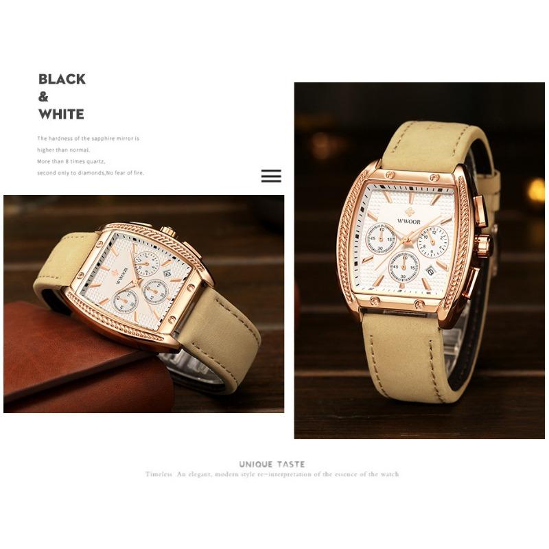 WWOOR Модные квадратные мужские часы с ремнем Кварцевый механизм Премиум водонепроницаемые мужские часы