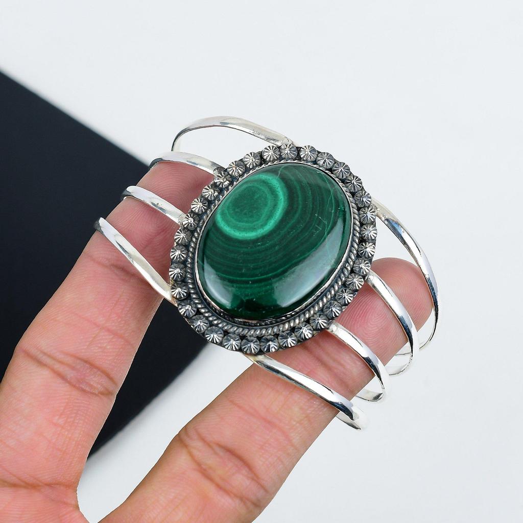 Браслет-манжета из натурального малахита, стерлингового серебра 925 пробы, браслет из малахита, для жены, браслет унисекс, подарки на День матери