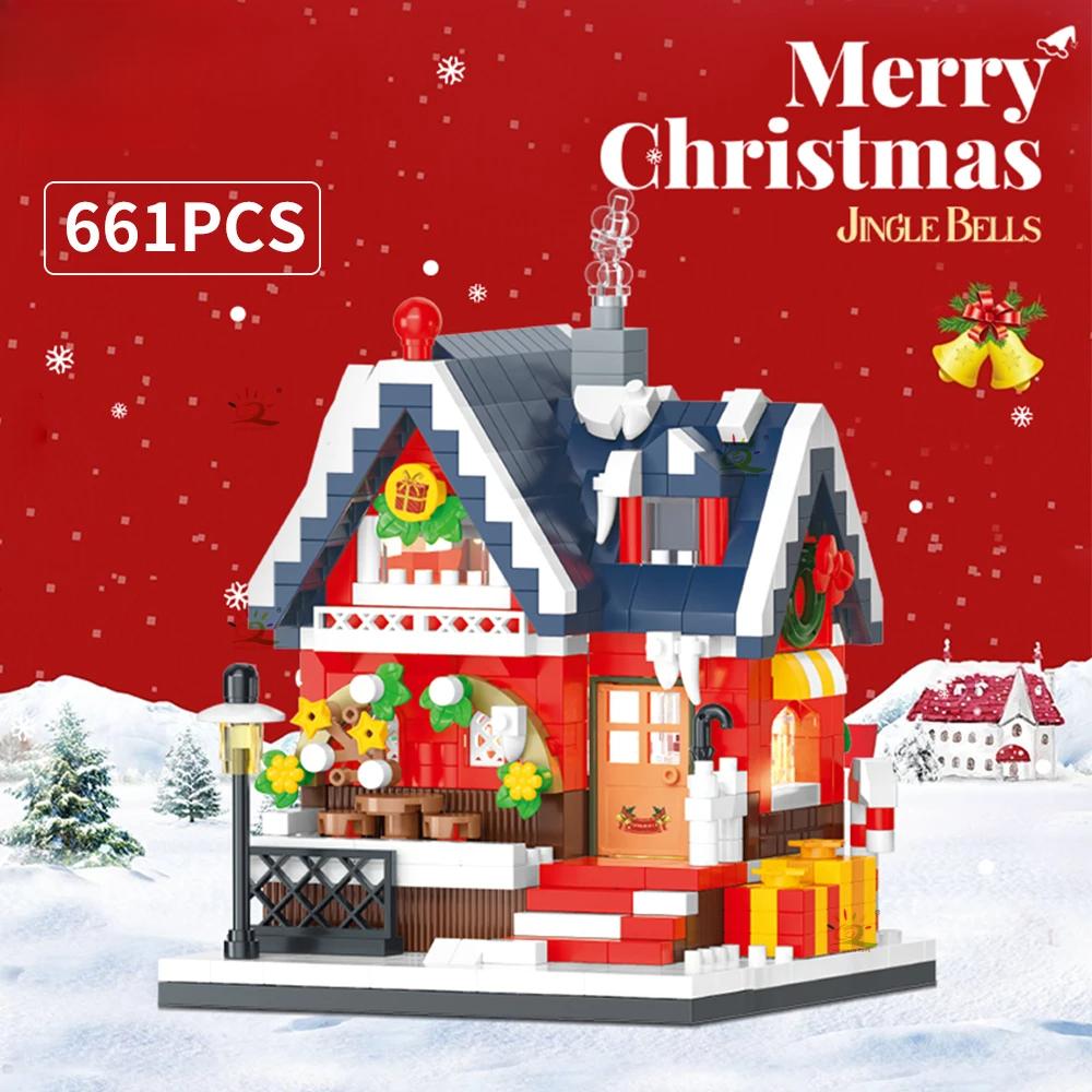 Рождественский Санта-Клаус Дом Строительные Блоки Город Снег Рождественское Украшение Модель Кирпичи Набор Игрушки для Детей Подарок Детям