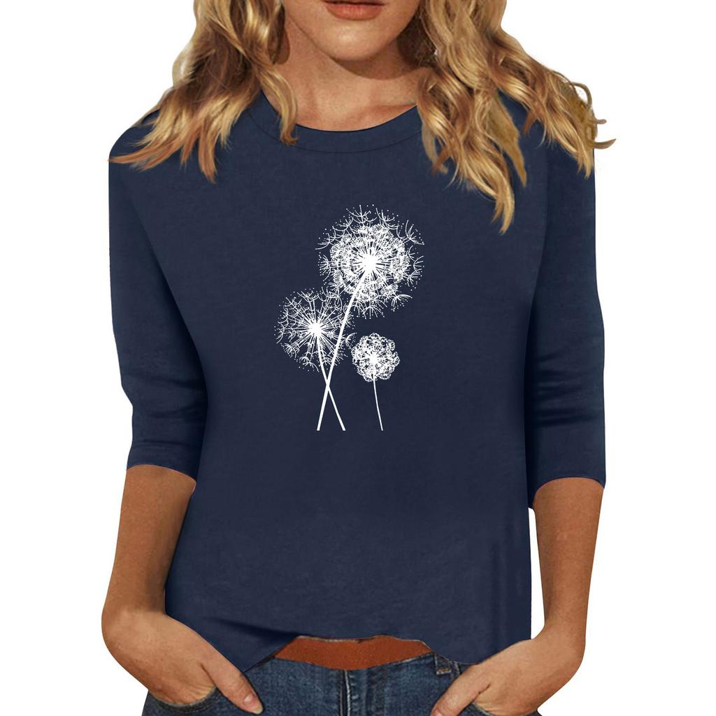 Женский модный повседневный топ с круглым вырезом и короткими рукавами 3/4 с принтом